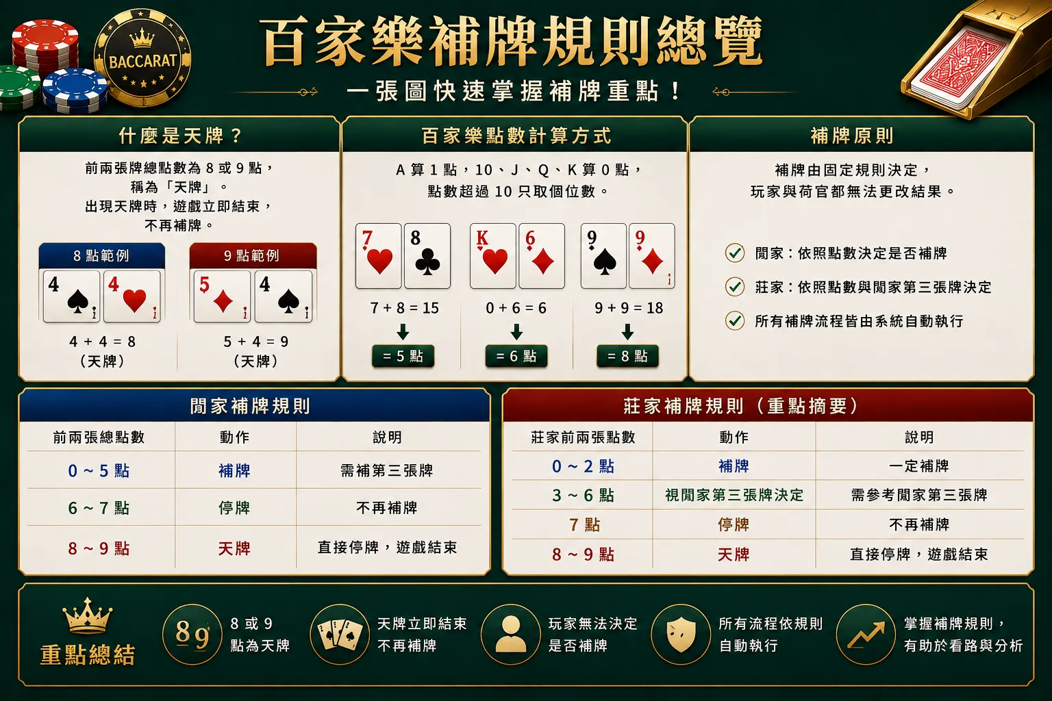百家樂補牌規則教學圖解